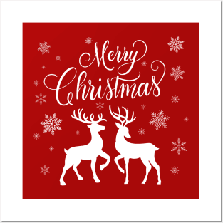 Merry Christmas deer Posters and Art